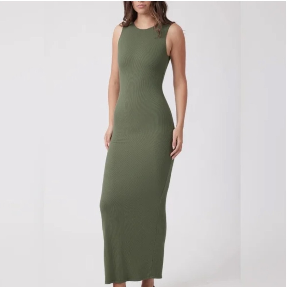 GOOD AMERICAN Fatigue Green Super Stretch Bodycon Tank Maxi Dress 3 (L)